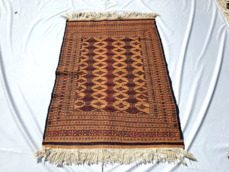 1960s Terracotta Antique Afghan Area Rug 4x5 ft Beige Handwoven Geometric Carpet gallery