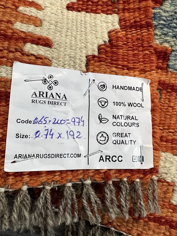 Handmade Kilim Runner wool natural colours Afghan Traditional 192cmx74cm gallery
