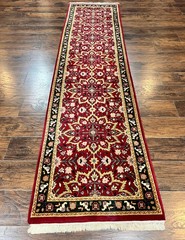 Indo Per’sian Runner Rug 2.6 x 10, Floral Hand Knotted Wool Hallway Rug, Red