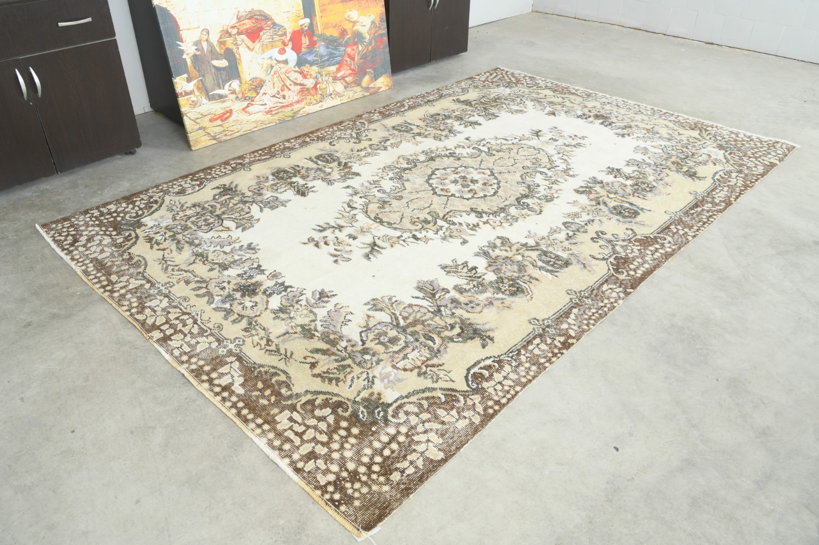 6x9 Turkish Antique Rug Anatolian Hand-Knotted Vintage Oushak Large Carpet,188 gallery