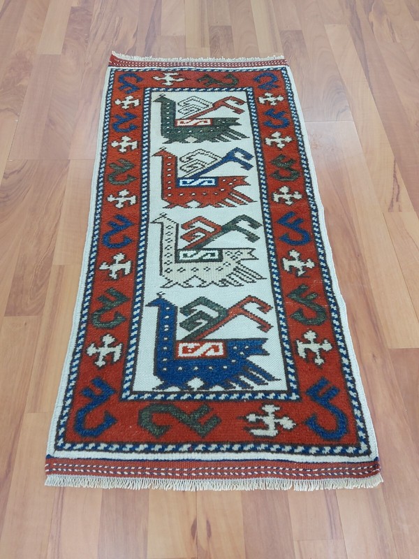 2X4 Antique Bird Motif Carpet Rug, Azerbaijan Regional Handmade Rug, Kitchen Rug gallery