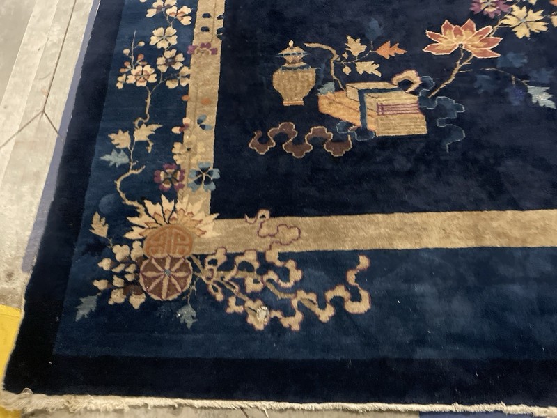 Oversize Navy-Blu Color 16' X 11' Antique Chinese Art Deco Oriental Rug gallery