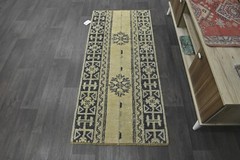 Vintage Turkish Runner Rug 2x5ft YELLOW Handmade Anatolian Oushak Hallway Wool