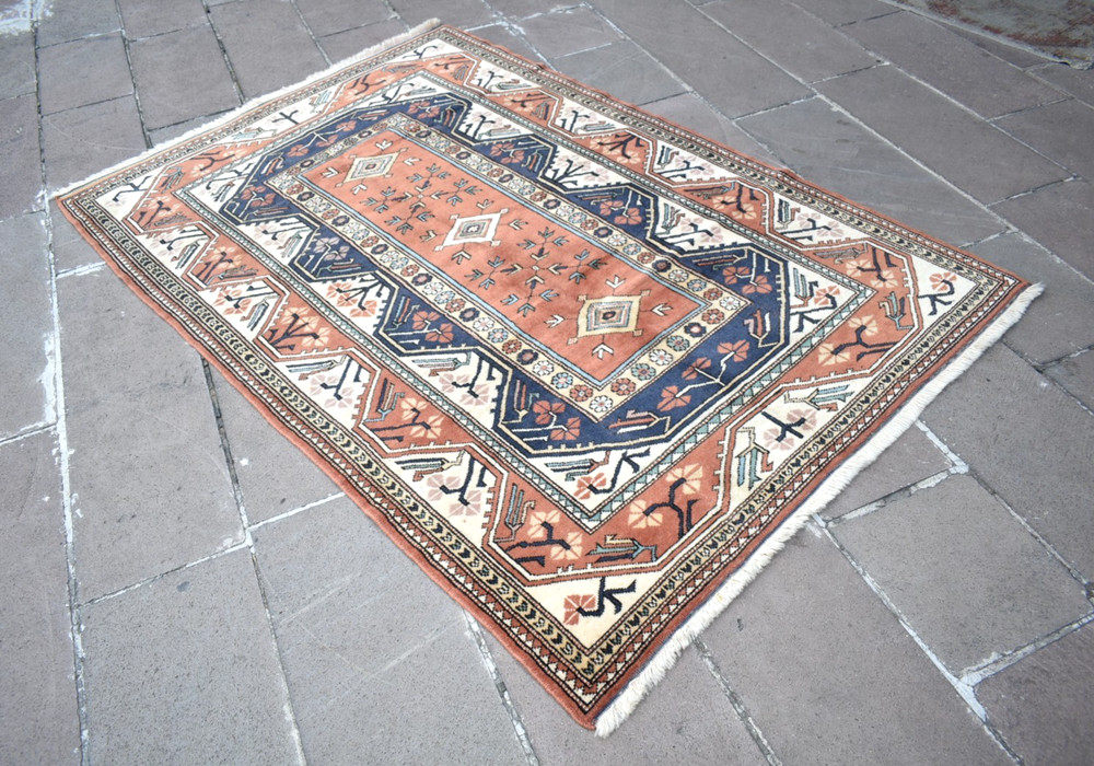 Vintage Turkish Rug 57'' x 81'' Hand-knotted Milas Rug Decorative Milas Wool Rug