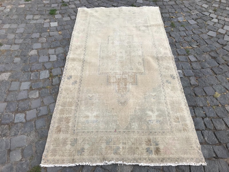 Bohemian Area Rug Handmade Wool Rug Turkish Vintage Traditional Rug 4,0 x 7,7 ft gallery