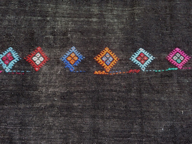 Oversize Rug Black Rug Vintage Turkish Kilim Ethnic Floor Rug Wool Rugs 91"X140" gallery