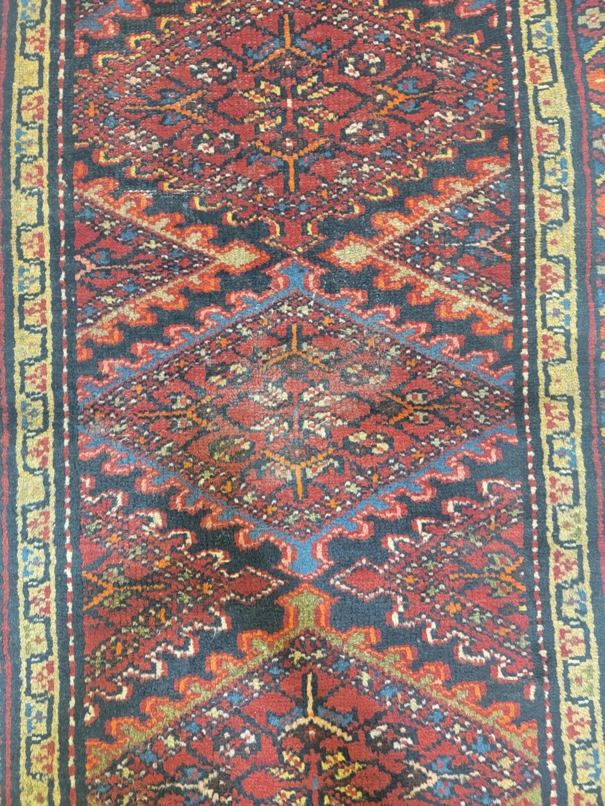 Antique Oriental Hand-Knotted Wool Runner Red/Beige/Black 3'3" x 9'7" gallery