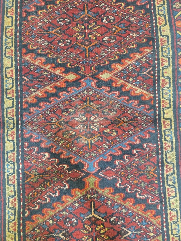 Antique Oriental Hand-Knotted Wool Runner Red/Beige/Black 3'3" x 9'7" gallery