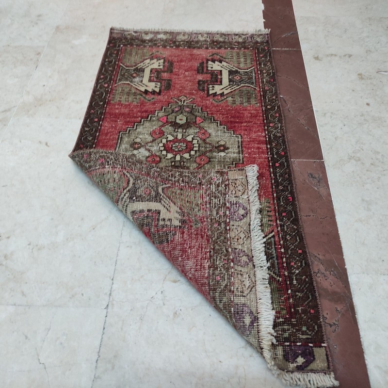 2x3 Turkish Vintage Small Rug Handmade 49 x 91 cm Bath Mat 1.61 x 2.99 ft gallery