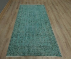 Anatolian Blue Oriental Carpet Traditional Handwoven Ethnic Overdyed Rug 4×8 ft