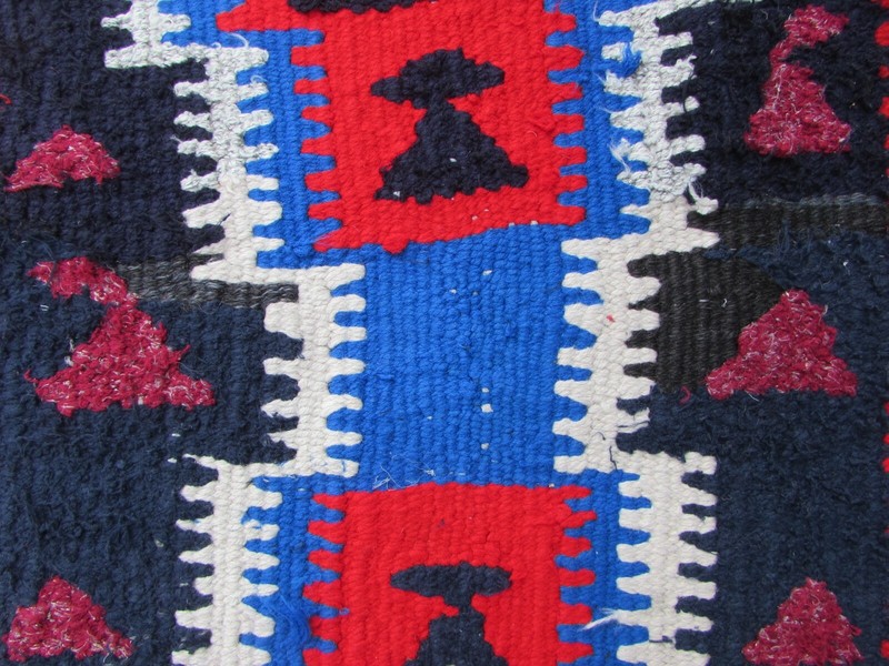 Vintage Traditional Hand Made Oriental Wool Cotton Blue Kilim Runner 215x68cm gallery