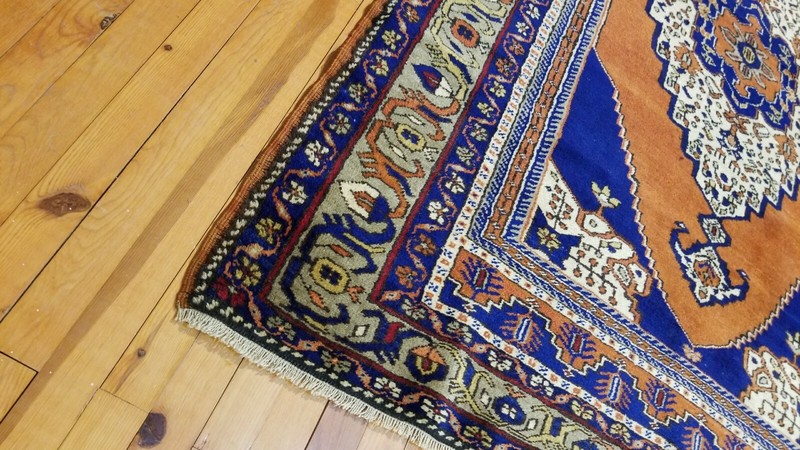 Beautiful Vintage 1950-1960s Wool Pile, Henna Dye Tribal Dowry Rug 4’4”x 6’6” gallery