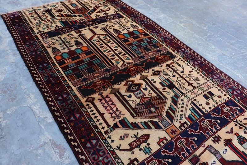 Fabulous Afghan Handmade Tribal Baluchi Pictorial Rug 7'4 x 3'1 Ft gallery
