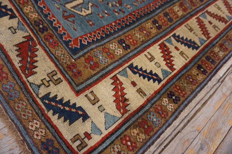 3'x9' Antique Mid 19th Century Light Blue Caucasian Shirvan Hallway Runner Rug gallery