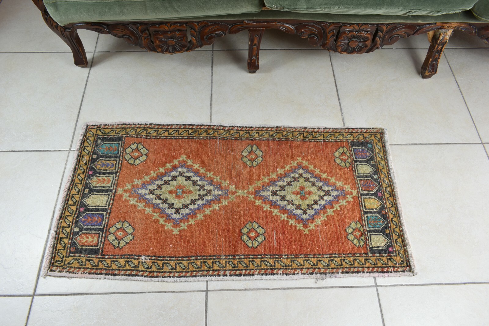 3x1.5 ft Anatolian Runner Small Vintage Rug Oushak Runner Mini Turkish Rug Y80 gallery
