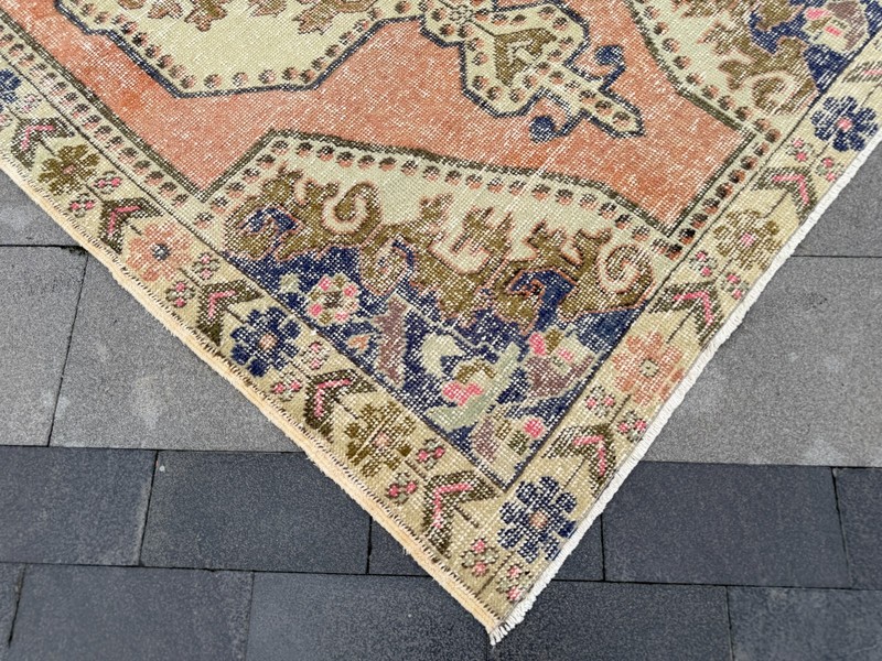 Vintage Turkish Oushak Rug 4.6x7.6 ft Terracotta Boho Hand Knotted Wool Rug gallery