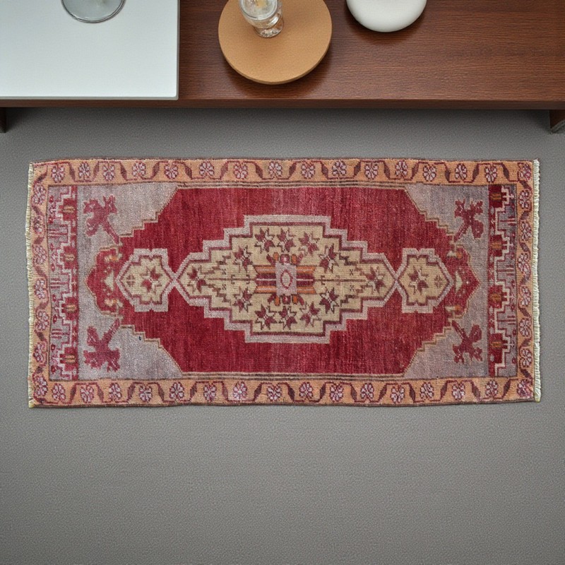 Door mat, Vintage Turkish Rug, Handmade Rug, Kitchen Rug, Small Rug 2x3 ft aprox gallery