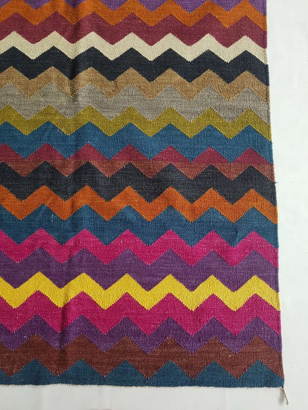 Vintage Handmade Traditional Geometric Multicolor Kilim Rug Carpet 186x135cm gallery