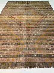 Antique Oriental Hand-Knotted Wool Area Rug Charcoal/Ivory/Red/Blue 6’7″ x 9’5″