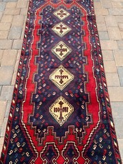 Slightly Imperfect Handmade Turkish Runner, Tribal Paisley Geometric Design,3×8