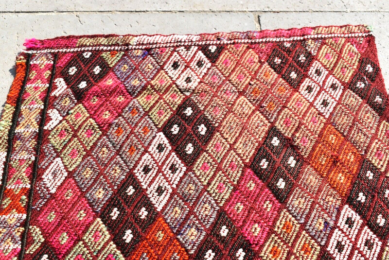 Antique Turkish Rug 15'' x 14'' Armanian Weave Collector's Item Kilim Bag Face gallery