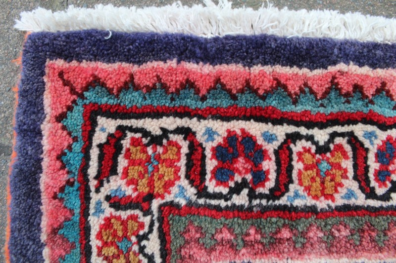Vintage Hand Made Traditional Oriental Wool Blue Orange Large Long Rug 330x132cm gallery