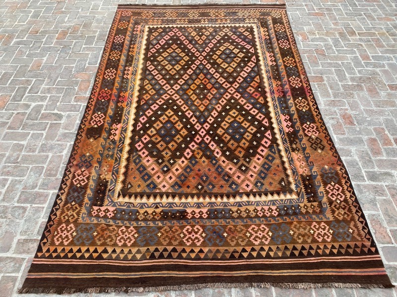 8.3x13.3 Afghan Kilim Rug Turkish Style Terracotta Geometric Handmade Flatweave gallery