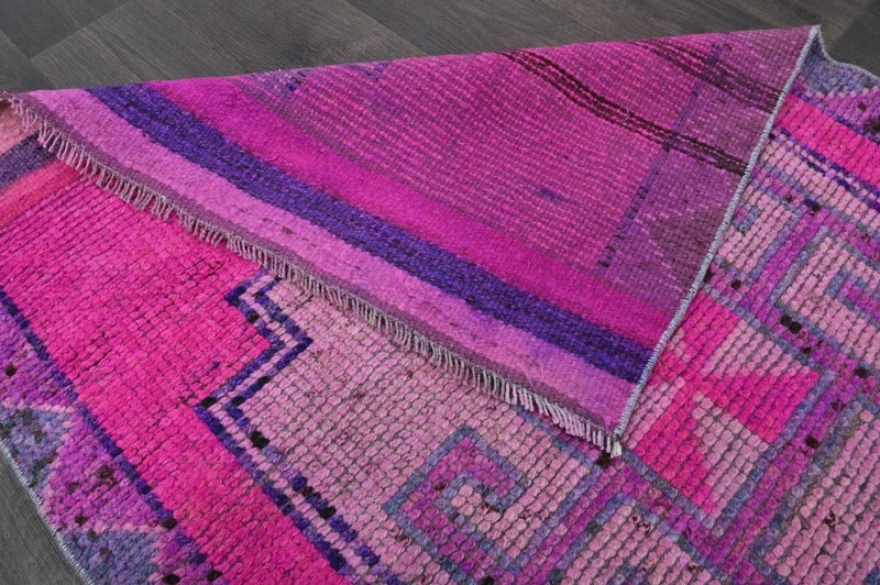 Vintage Turkish Runner Rug 3x10ft Wool Anatolian Handmade Hallway Oushak PINK gallery