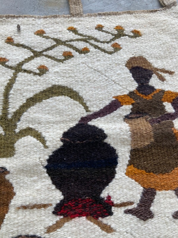 Vintage Traditional Woven African Mohair Rural Wall Hanging Tapestry 43x43 cm gallery