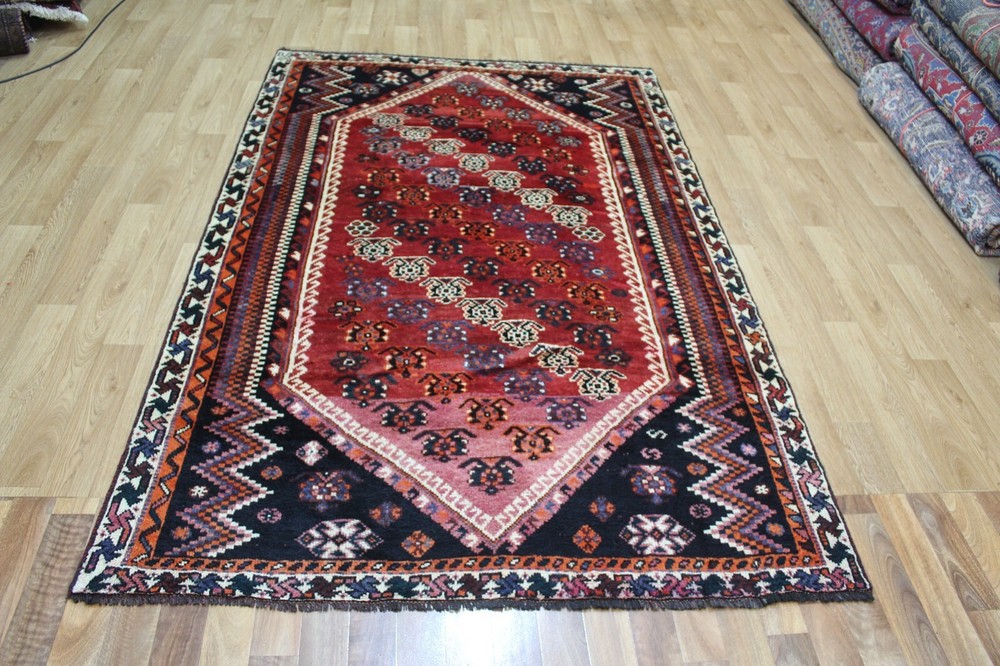 VINTAGE PERSIAN ORIENTAL QASHQAI RUG WITH DIAGONAL BOTEH DESIGN 230 X 148 CM