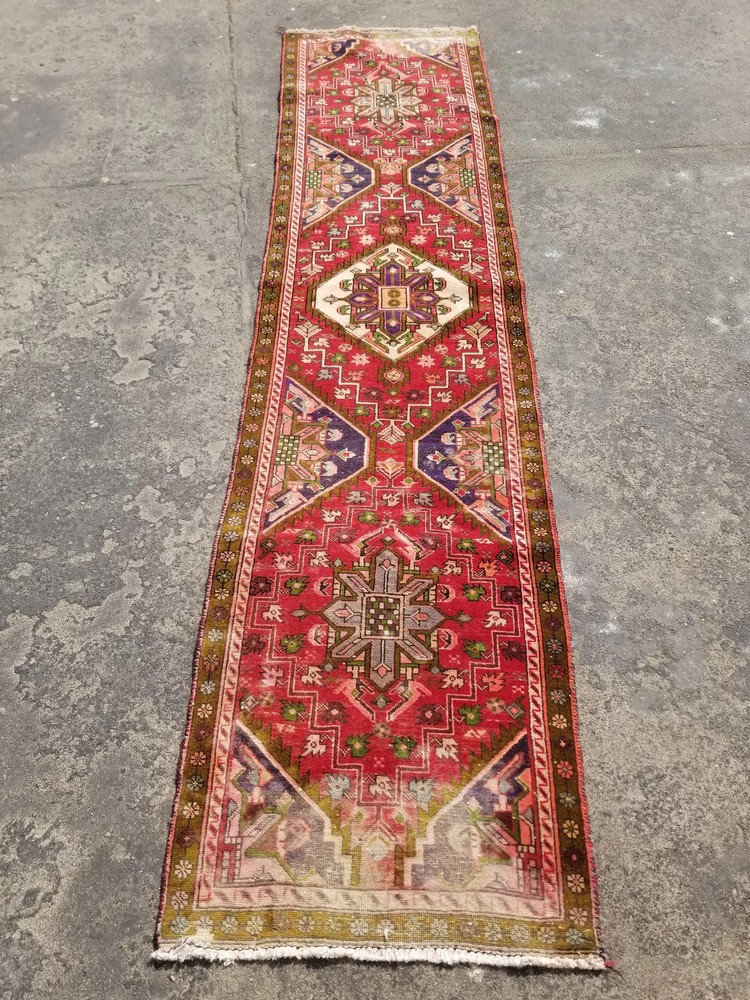 Distressed Vintage Traditional Handmade Afghan Wool Multicolor Rug 287x65cm