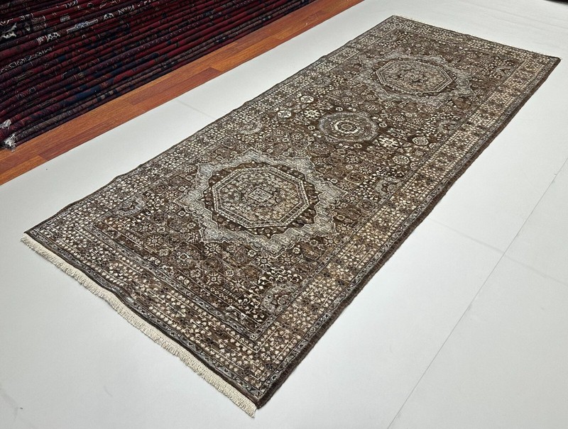 Handmade (4' x 9'8") Natural Gray Afghan Mamluk Oriental Wool Wide Runner Rug gallery