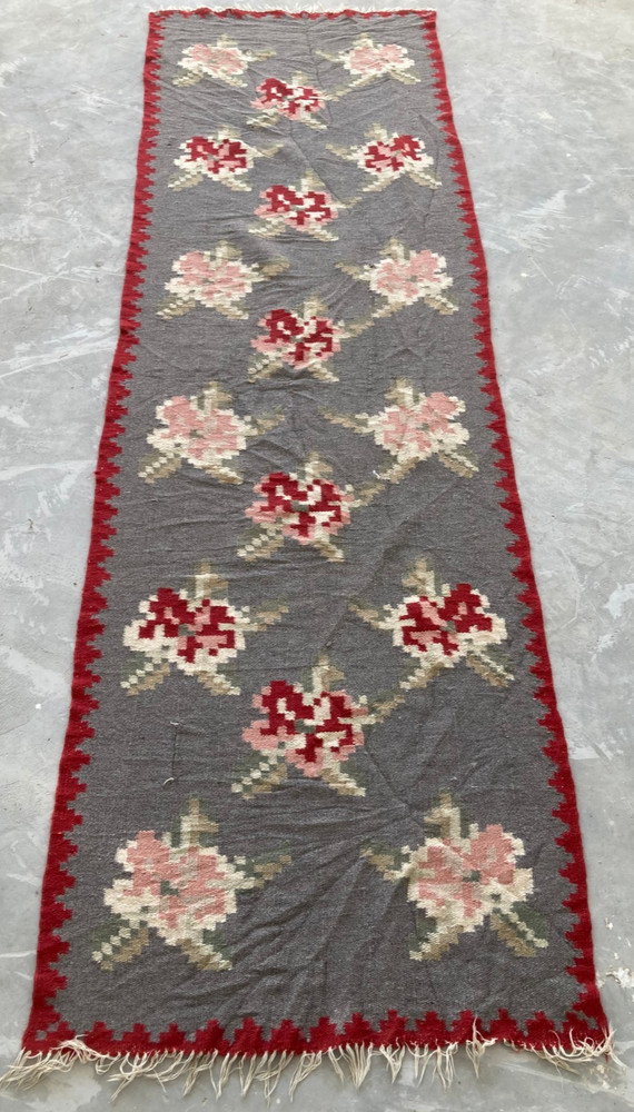 Vintage Traditional Handmade Bessarabian Romanian Wool Kilim Floor Rug 245x74 cm