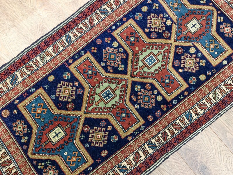 Vintage Turkish rug - Vintage Oushak carpet in blue, red and green - 2.9x5 feet gallery