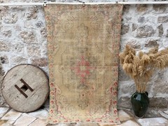 Hand-Knotted Vintage Carpet 5×8 Beige Wool Traditional Area Rug Muted Anatolian