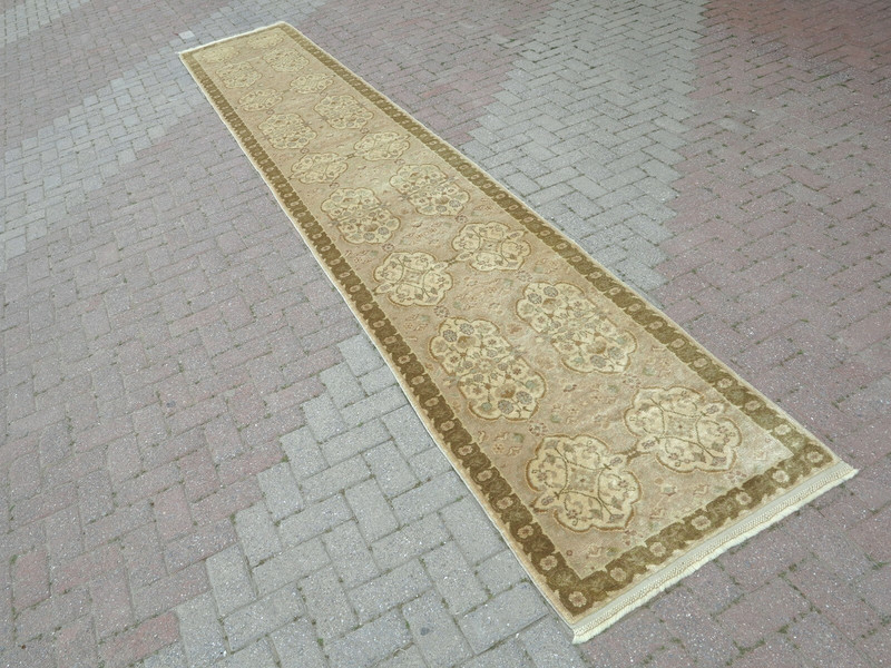 Turkish Oushak Handmade Carpet Runner Rugs, Wool Long Rug, Corridor Rug 34"X195" gallery