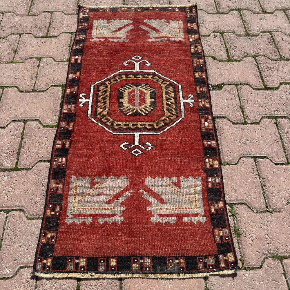 2x4 ft Rust Red Vintage Turkish Oushak Wool Rug With Black Border - Tariff Free