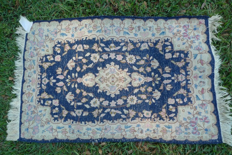 Vintage 1970s small hand knotted Rug Blue Pink 2x2.9 feet gallery