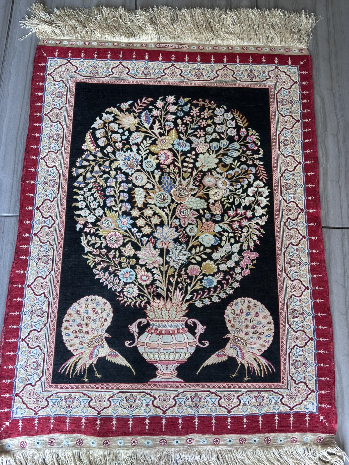 Exquisite Hereke tree of life silk rug carpet. 35 1/2 " X 26" excl. fringes gallery