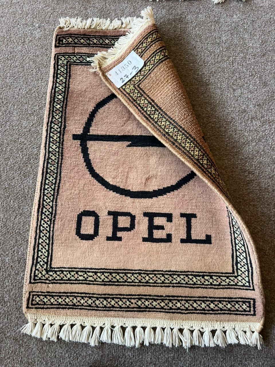 Vintage Opel Car Logo Rug 2.7x3 ft Beige Black Fringe Auto Garage Decor gallery