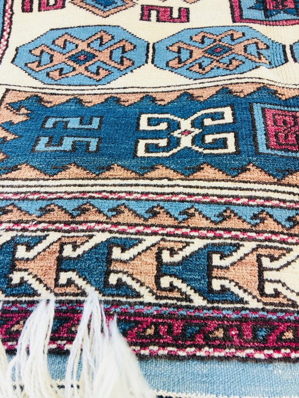 Geometric Tribal Cool Tones Turkish 4' 3" x 5' 10" Blue Hand Knotted Area Rug gallery