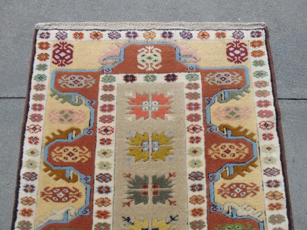 Authentic Vintage Turkish Milas Runner – Hand-Knotted Wool Geometric Tribal Rug