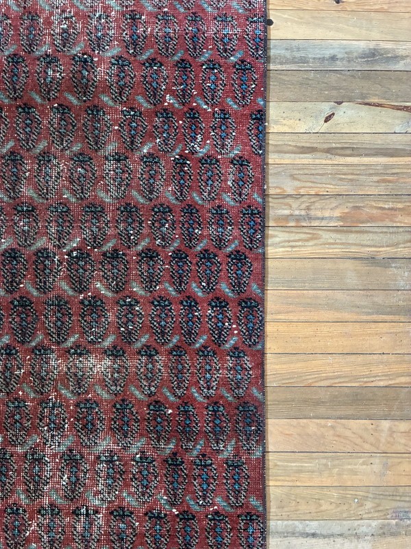Moody Boho Boteh Runner 3x6 Vintage Turkish Rust Red Navy Blue Wool Rug gallery