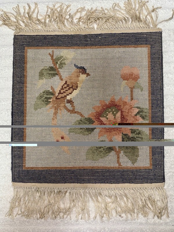 Small Vintage Chinese Oriental Silk Rug 12x12 Bird On Branch-Floral gallery
