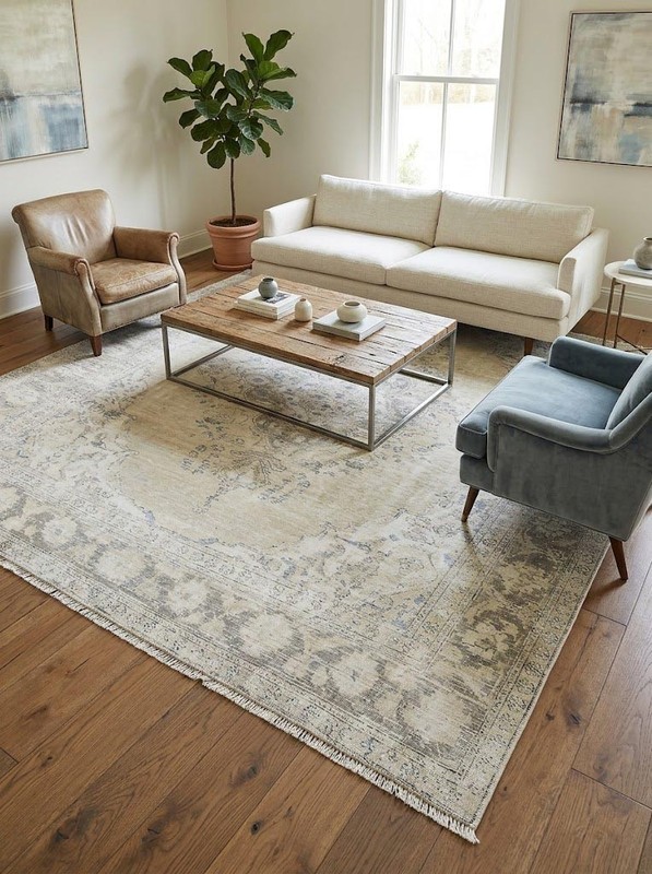 Antique Distressed Oriental Rug Classic Design Vintage Farmhouse Carpet 7X9 ft gallery