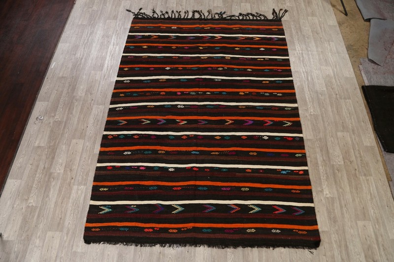 Vintage Stripe Reversible Kilim Turkish Oriental Area Rug Hand-Woven Carpet 7x10 gallery