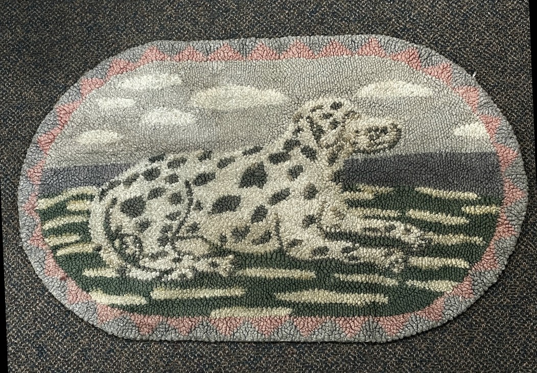 Vintage Folk Art Hooked Rug Spotted Dog 39" x 24" gallery
