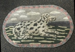 Vintage Folk Art Hooked Rug Spotted Dog 39″ x 24″
