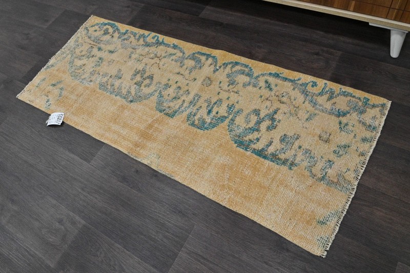Vintage Turkish Runner Rug 2x5ft BEIGE Handmade Anatolian Oushak Hallway Wool gallery