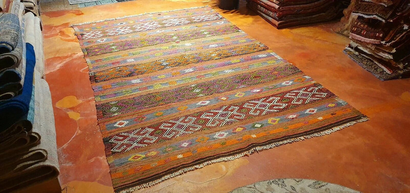 Primitive Antique Cr-1939's Natural Dye Wool Nagorno-Karabakh Armenian Rug 5x8ft gallery